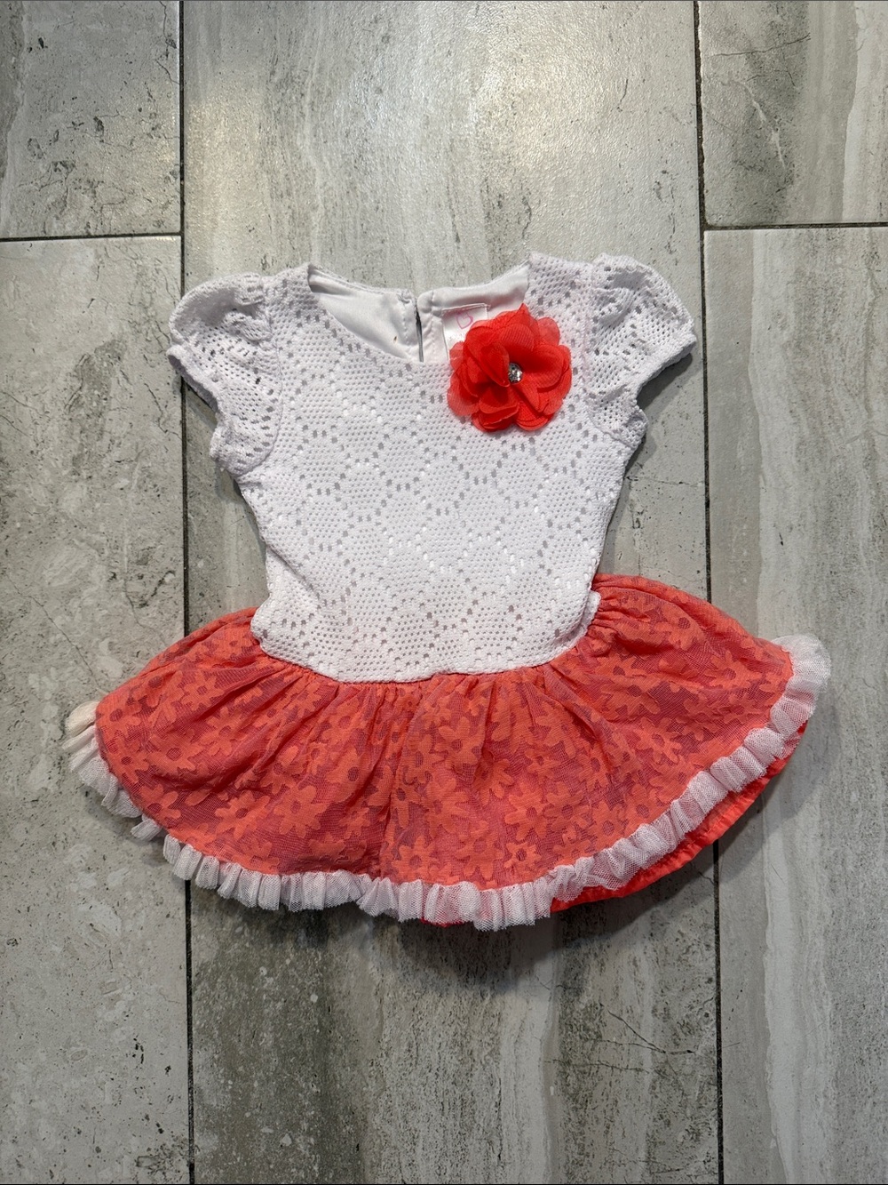 Carter's White Crochet Bodice Dress with Coral Flower